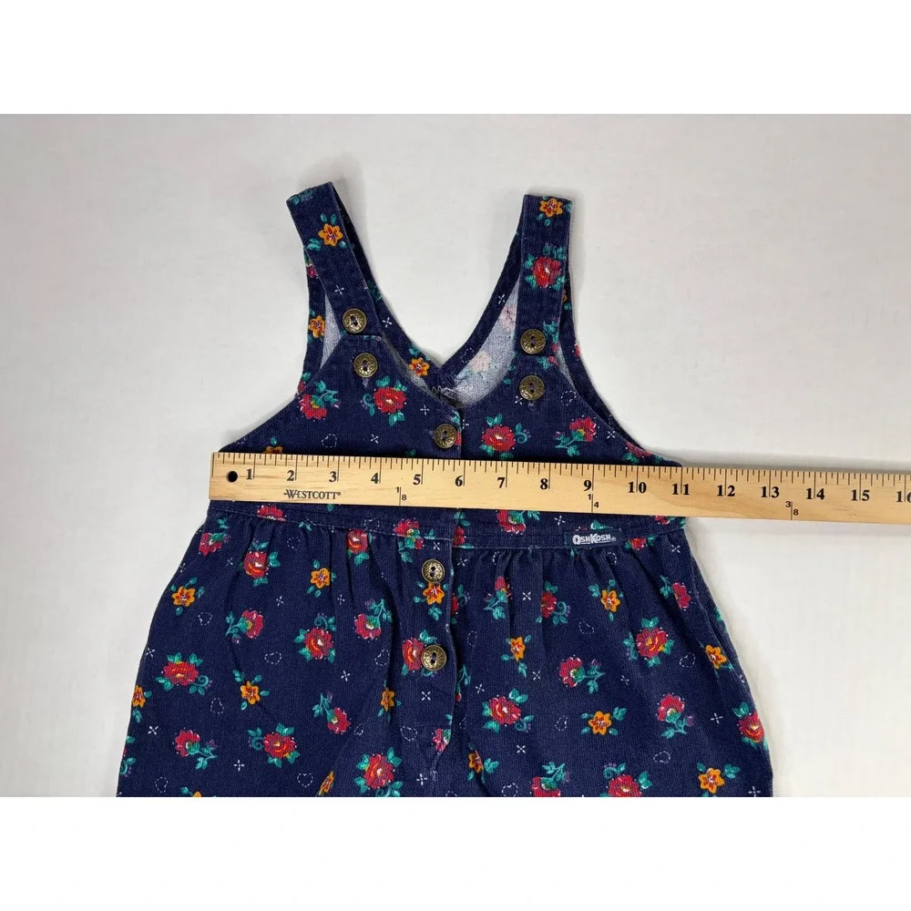 Vintage OshKosh Bgosh Girls Navy Floral Corduroy Overalls Vestbak Made in USA 3T